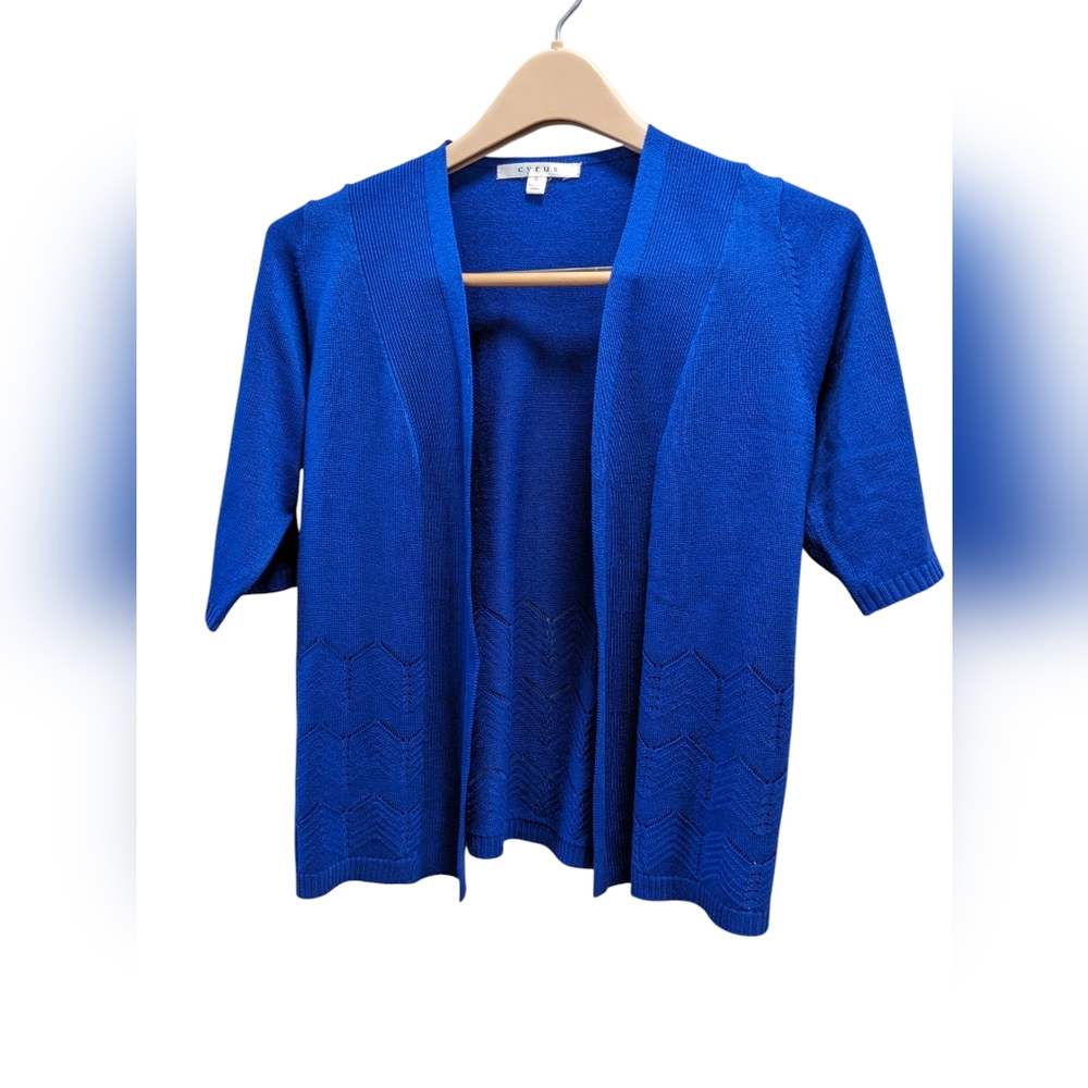 CYRUS Women's Vibrant Blue Open Front Cropped Cardigan Sweater- Size S